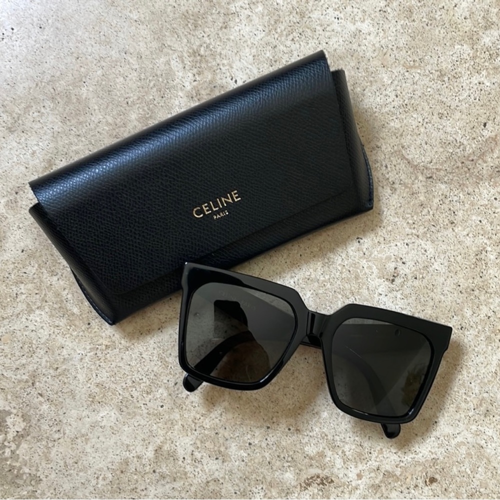 Celine Acetate Oversized 55MM Square Black Sunglasses CL4055